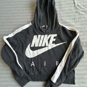 Nike Air Hoodie Youth XL Dark Gray Stripe Cropped Pullover Sweatshirt Swoosh